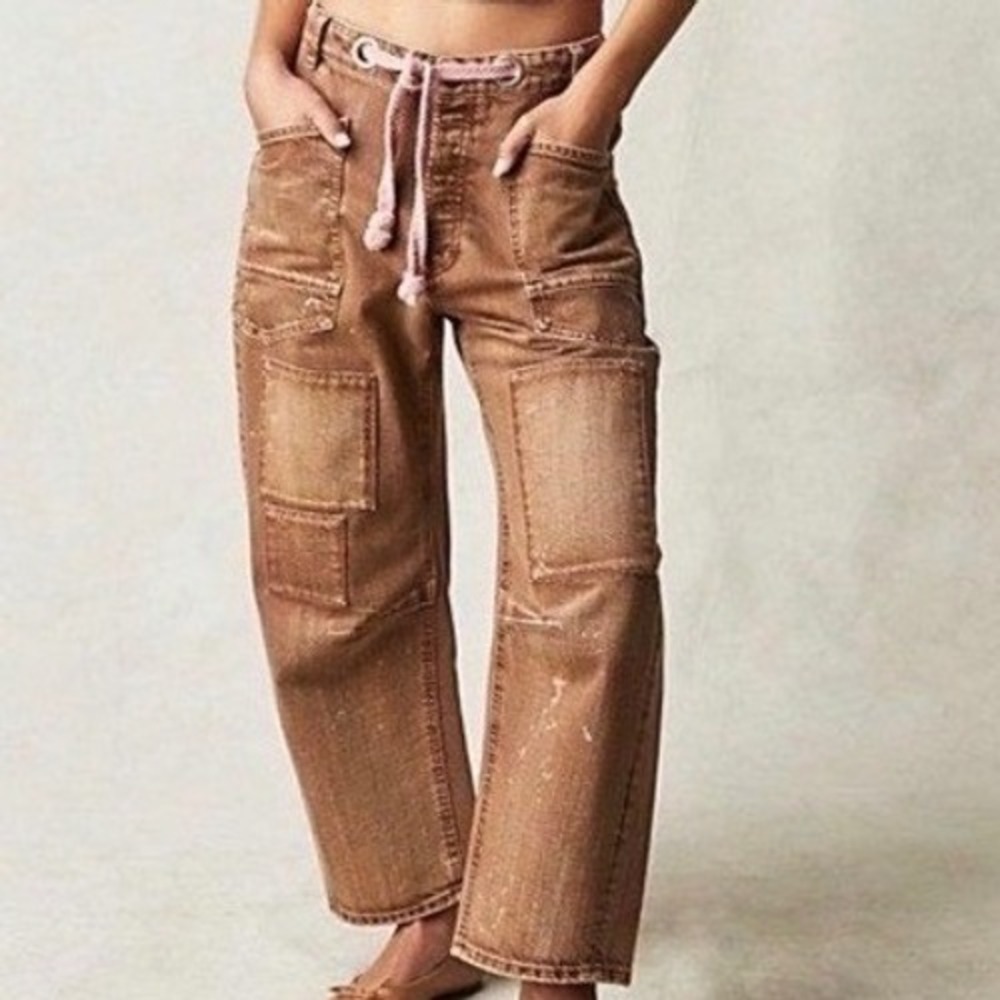 RARE Free People Melted Chocolate Low Slung Moxie Barrel Jeans 31 Brown Pink